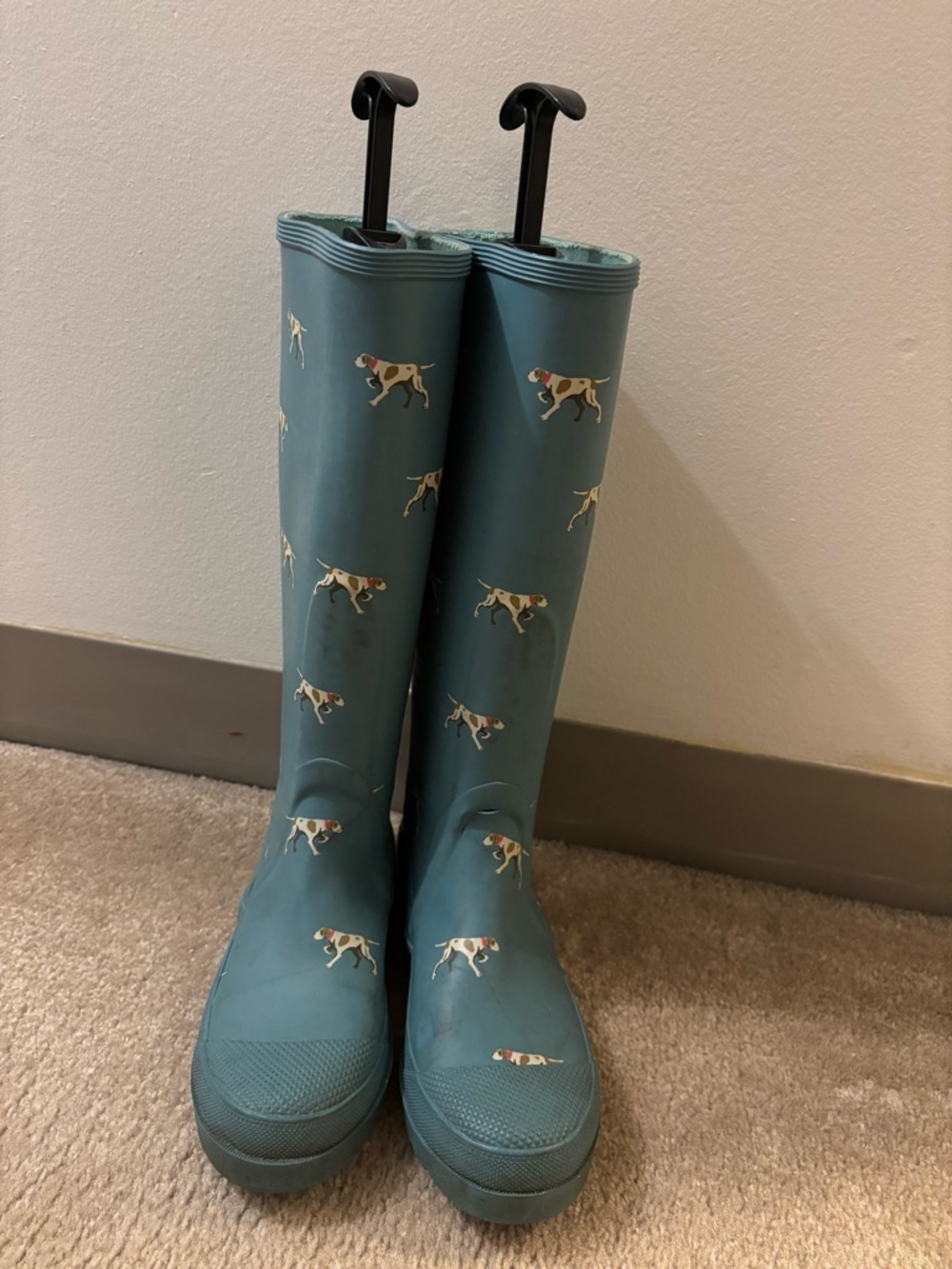 J. Crew Teal Green Dog Print Tall Rain Boots